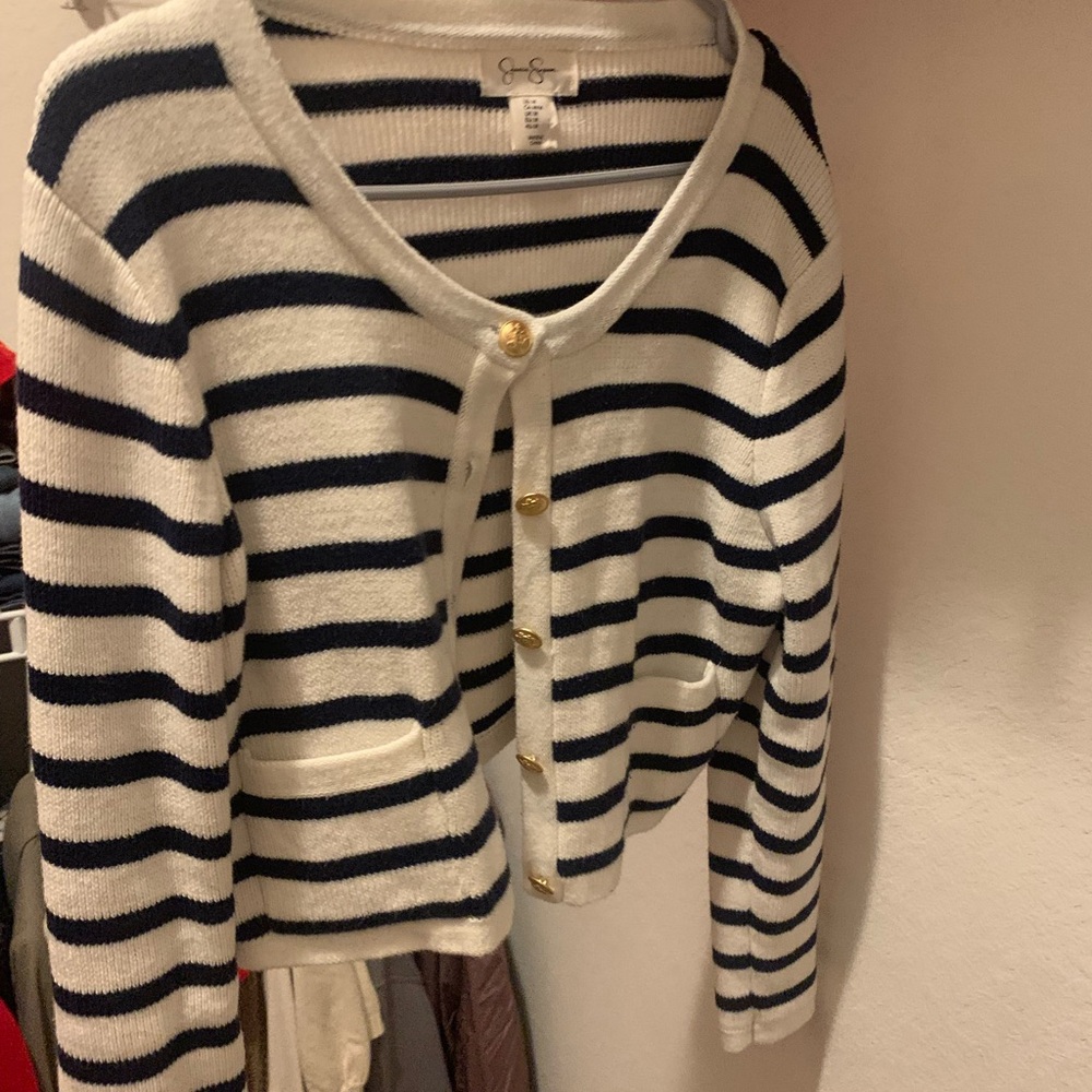 GAP Navy and White Striped Cardigan